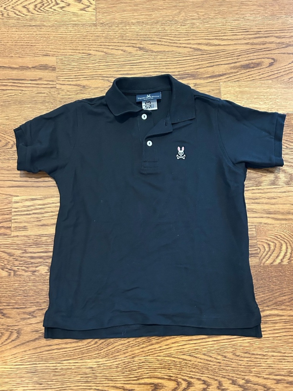 Psycho Bunny Kids Black Polo with Embroidered Bunny Logo- Size M Boys